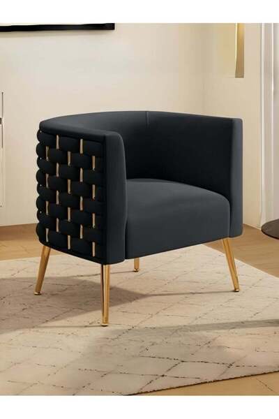 Generic Brand SEYNAR Modern Velvet Accent Chair, Tufted Barrel Armchair for L...