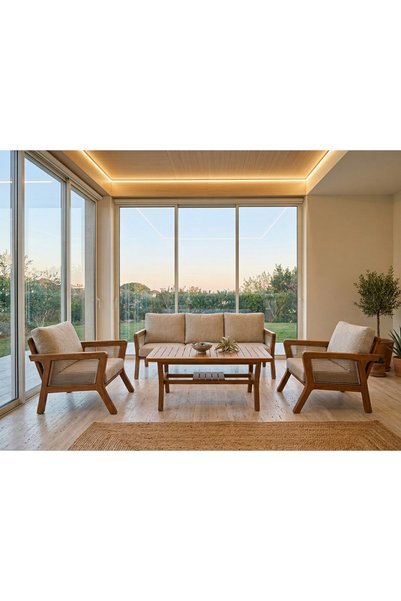 zerkaconcept Veranda Masif Gürgen Ahşap Bahçe Balkon Teras Koltuk Takımı 3+1+...