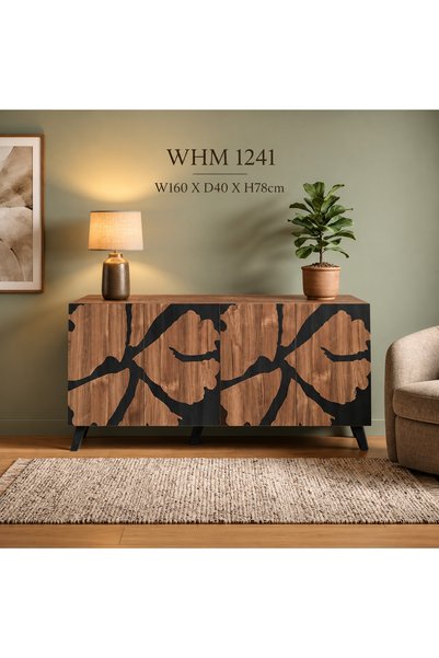 wowohome دولاب استقبال 4 أبواب عرض 160 سم - بني وأسود - WHM 1241