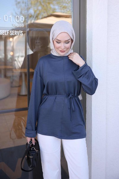 İmajButik Anthracite Double-Sleeve Piped Tunic