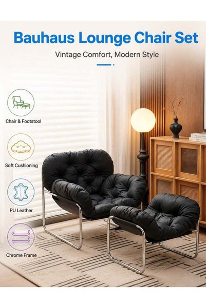 Generic Brand WALALLA Bauhaus Vintage Lounge Chair with Footstool, PU Leather...
