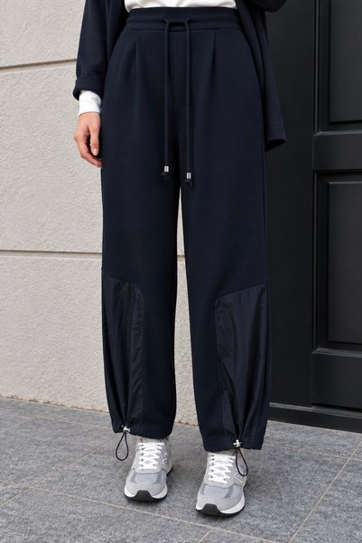 İmajButik بنطلون مطاطي بساق طويلة باللون الأزرق الداكن
