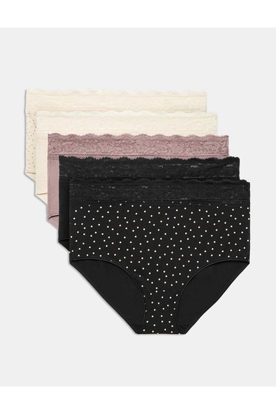 Marks & Spencer 5 pachete bumbac lycra ®   Chiloți plini cu dantelă
