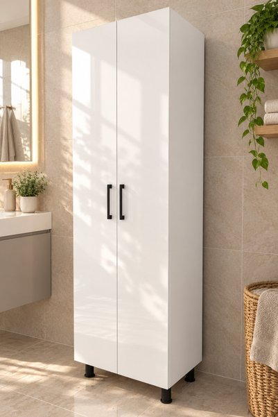 VALESSA Derin Ayaklı 8 Raflı 2 Kapaklı Çok Amaçlı Mutfak Dolabı Ayaklı Banyo ...