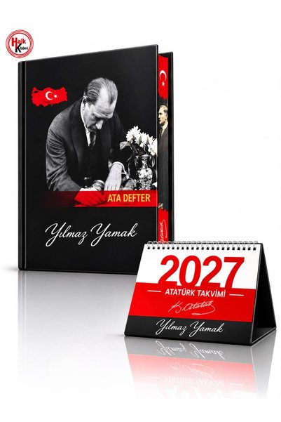 HalkKitabevi Kişiye Özel 2li Set Atatürk Tarihsiz Defter ve 2027 Masa Takvimi Spiralli Kuşe Kağıt Y35