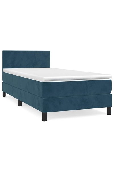 Syfax Pat box spring cu saltea, albastru închis, 90x190 cm, catifea