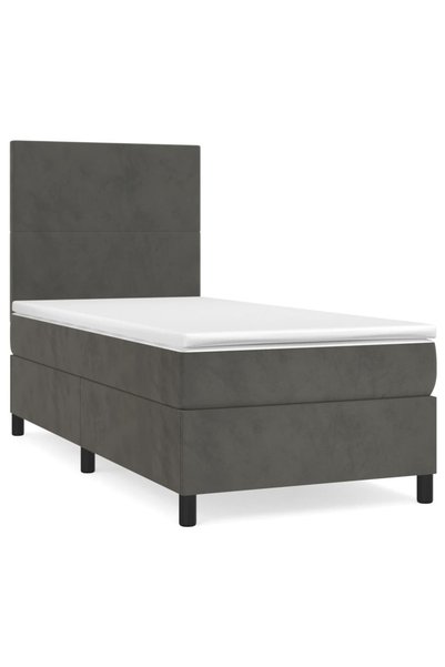 Syfax Pat box spring cu saltea, gri închis, 80x200 cm, catifea