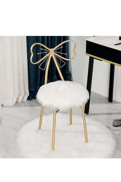 Generic Brand LINGWEI Metal Vanity Chair Fur Cushioned Padded Seat Makeup Dre...