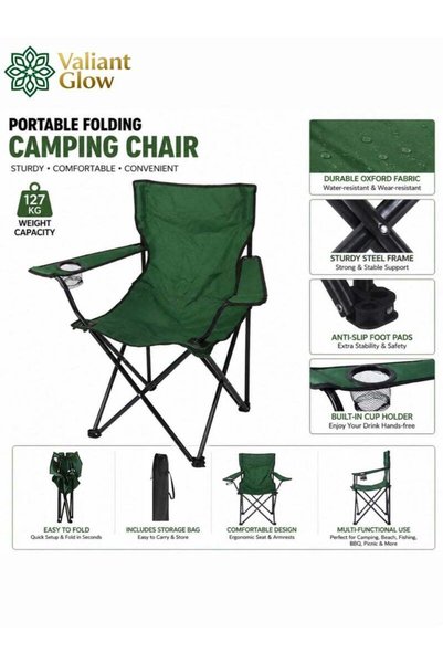 Generic Brand Valiant Glow Portable Folding Camping Chair — 127kg Weight Capa...