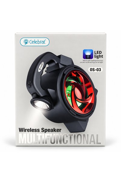 Celebrat مكبر صوت لاسلكي محمول طراز OS-03 مع مصباح يدوي LED