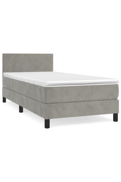 Syfax Pat box spring cu saltea, gri deschis, 90x190 cm, catifea