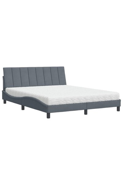 Syfax Pat cu saltea, Hanko, gri închis, 160x200 cm, catifea