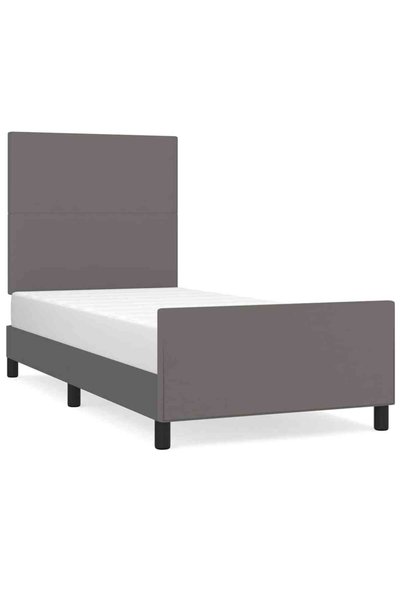 Syfax Cadru de pat cu tăblie, gri, 90x190 cm, piele ecologică
