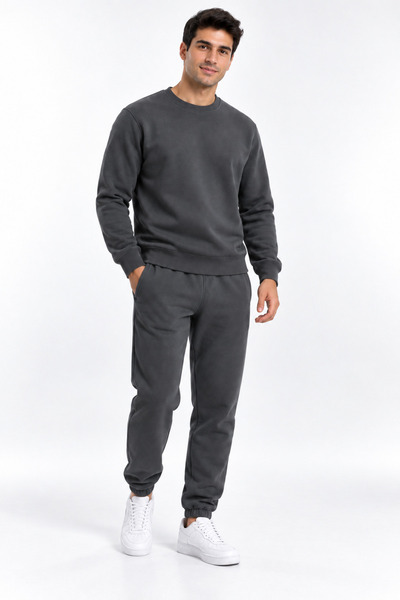 zazzia Men's Charcoal Grey 3-Ply Sweatsuit Set with Crew Neck, Made of Super ...