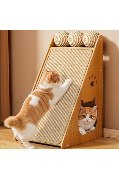 Soofam Cat Scratcher,Triangular Fixed Natural Sisal Cat Scratch Mats With 3 H...