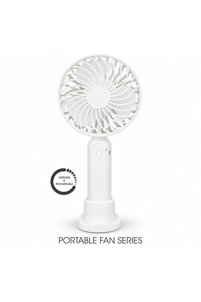 BURAQ White Rechargeable Cordless Handheld Fan with Tabletop Stand
