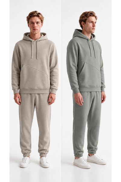 VESTRO Men's 2-Piece 3-Stripe Side-Pocket Sweatsuit Set