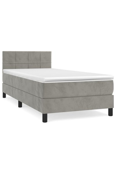 Syfax Pat box spring cu saltea, gri deschis, 100x200 cm, catifea