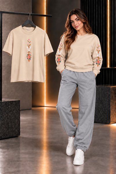 clothes 33 طقم رياضي من ثلاث قطع، يتكون من قميص تي شيرت وياقة مدببة وبنطلون ر...
