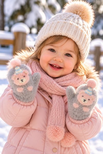 minik'o kids KITTI K26215-04 1–3 YEARS GIRLS' SINGLE-FINGER SOFT GLOVES