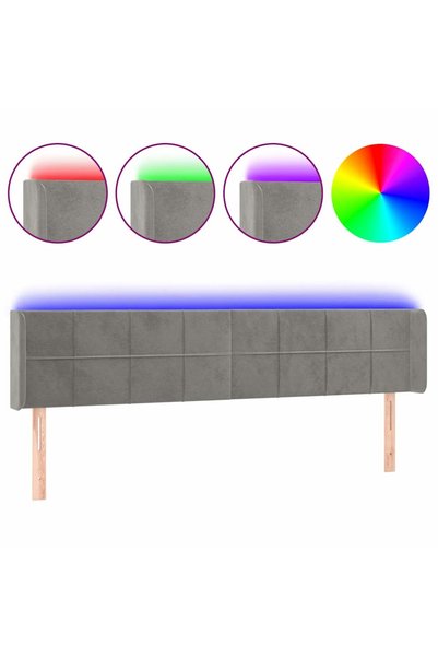 Syfax Tăblie de pat cu LED, gri deschis, 203x16x78/88 cm, catifea