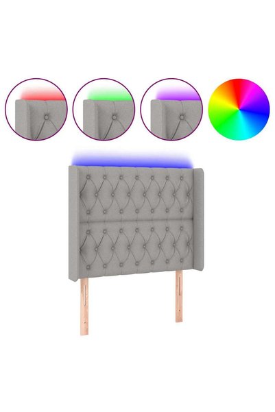 Syfax Tăblie de pat cu LED, gri deschis, 93x16x118/128 cm, textil
