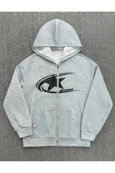 Oceanwear Gray Unisex Hooded Cardigan with Star Print