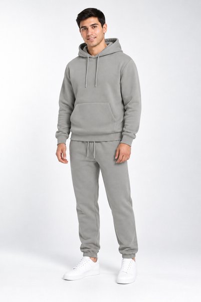 zazzia Men's Gray 3-Ply Sweatsuit Set with Hood, Made of Super Soft Puff Fabric