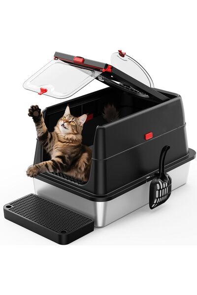 LBMT Stainless Steel Cat Litter Box, Enclosed Cat Litter Boxes with Lid, Extr...