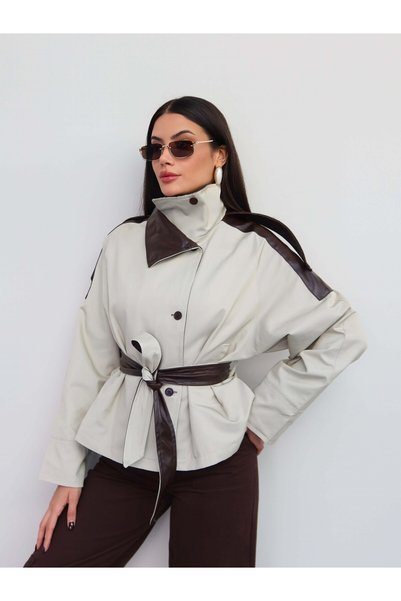 ESRAHELVACI Leather Detailed Belted Jacket