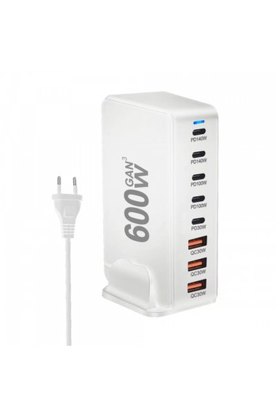 OEM Station Charger, 600W, 4 x USB-A - 4 x USB-C, White