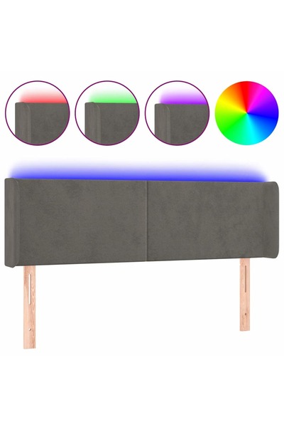 Syfax Tăblie de pat cu LED, gri închis, 147x16x78/88 cm, catifea