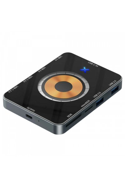 OEM Hub USB-C cu încărcare wireless QI YC7209, 10 în 1, Gri