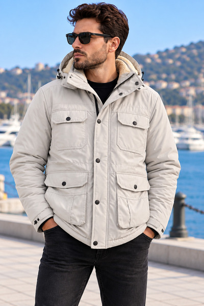 Malkan Men's Full-Fur-Trimmed Hooded Coat