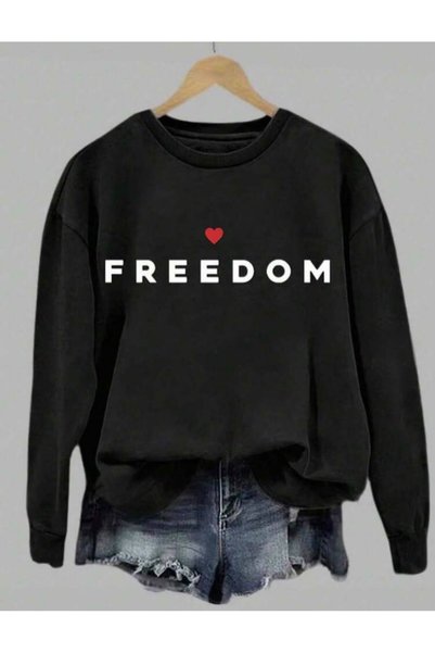 Oceanwear Freedom "Özgürlük" Printed Crew-Neck Black Sweatshirt with Brushed ...