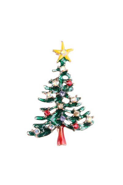 Alviro Broșă verde în formă de brad de Crăciun, decorată cu cristale multicolore