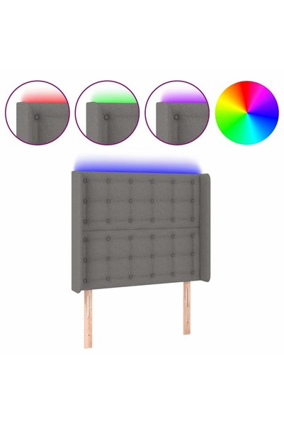 Syfax Tăblie de pat cu LED, gri închis, 103x16x118/128 cm, textil