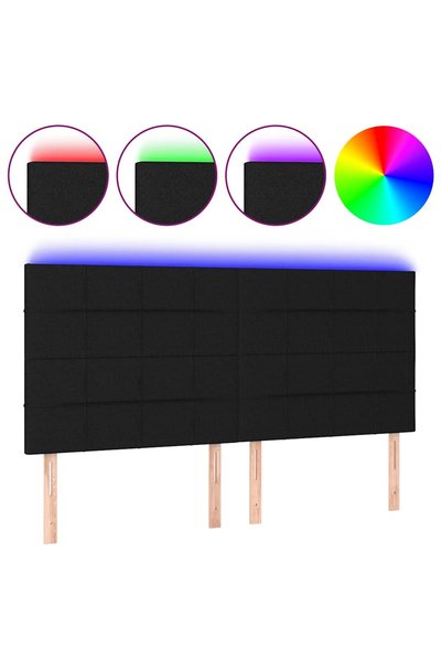 Syfax Tăblie de pat cu LED, negru, 180x5x118/128 cm, textil