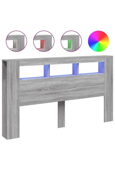 Syfax Tăblie de pat cu LED, gri sonoma, 160x18,5x103,5 cm, lemn