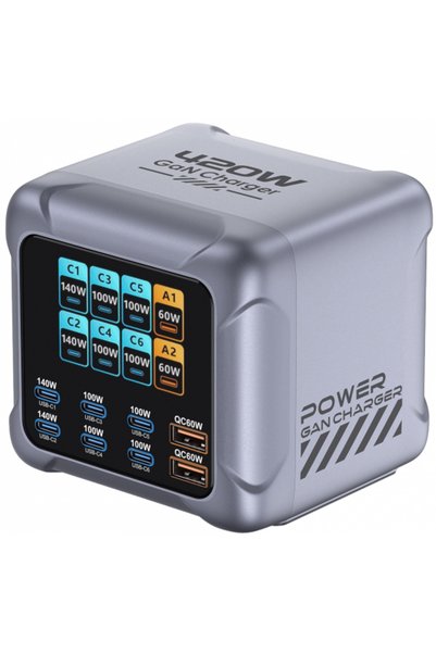 OEM Charger Station BK-126D, 140W, 5A, 2 x USB-A - 6 x USB-C, Gray