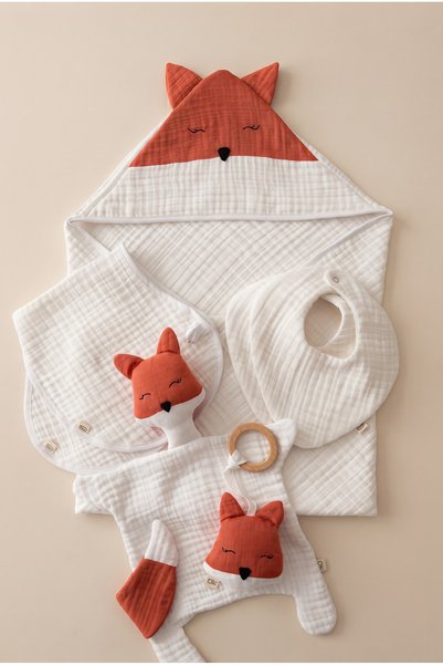 O&G Collection Cute Fox Premium Set - 100% Cotton Muslin Baby Set / Baby Gift...