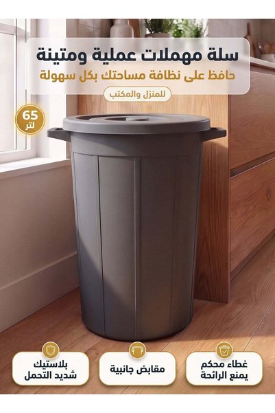 Taimi 65L Gray Heavy-Duty Plastic Trash Can with Secure Lid and Side Handles ...