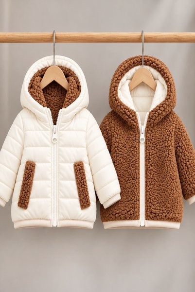 DeKuBaby Yeni Sezon Çift Taraflı İçi Yumuşak Peluş , Şişme Kapitone ,Fermuarlı Kışlık Erkek Bebek-Çocuk Mont-Kaban