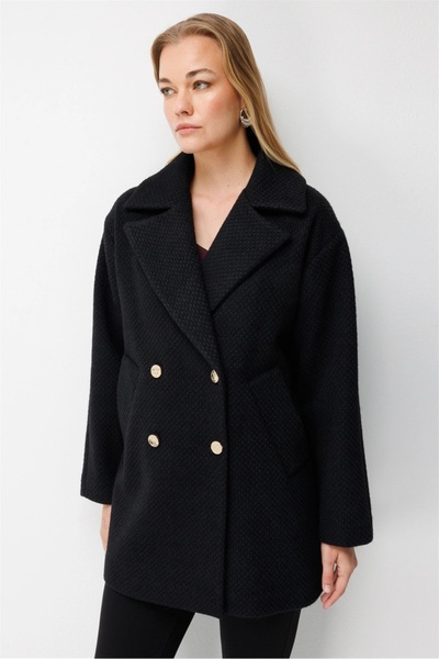 Ekol Double-Breasted Button-Front Melton Coat
