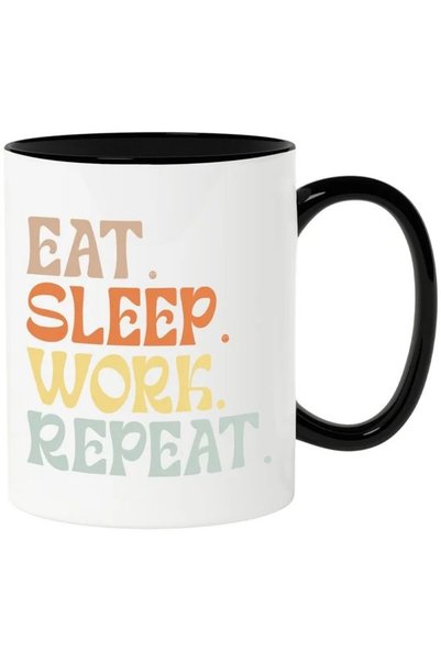 INOVATIX Cana cu mesajul "Eat. Sleep. Work. Repeat." - mananca dormi munceste...