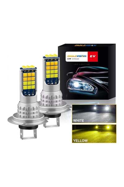 Generic Set 2 Becuri Auto LED H7, 90W, 8500 Lm, cu Lumină Albă 6000K și Galbe...