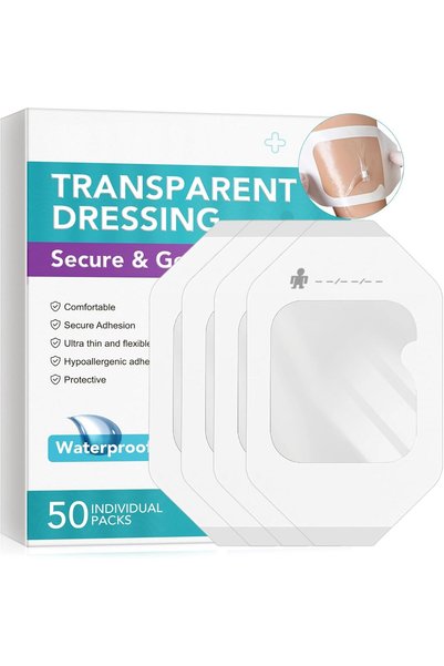 Yelajoy 50 Pcs Transparent Wound Dressing, Hypoallergenic Adhesive Film Banda...