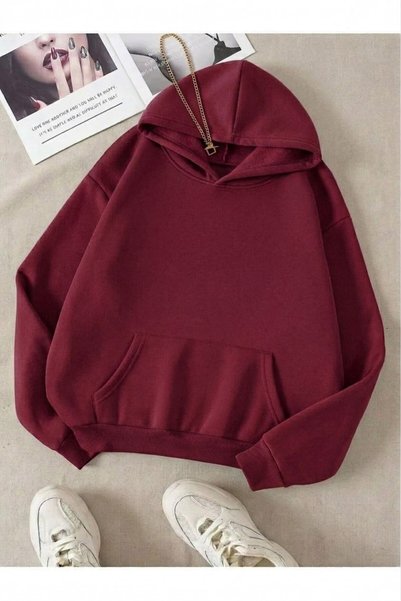 KOZİA OUTDOORS Unisex φούτερ με κουκούλα σε μπορντό χρώμα, χωρίς τύπωμα