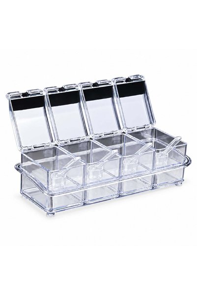OEM Set of 4 Transparent Spice Jars with 4 Spoons and Base