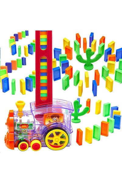 Generic Tren Interactiv Electric cu Piese Domino, 60 de Piese, cu Lumini și S...